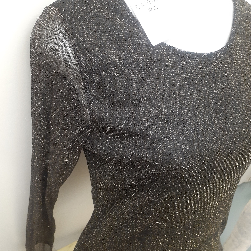 NEW Women Black Gold Sparkle Shear Blouse Top